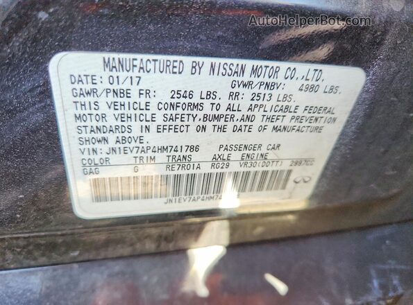 JN1EV7AP4HM741786 2017 INFINITI Q50 Black Vista de la etiqueta del VIN