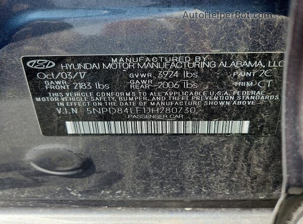 5NPD84LF1JH280730 2018 HYUNDAI ELANTRA Серый Вид наклейки с VIN-кодом