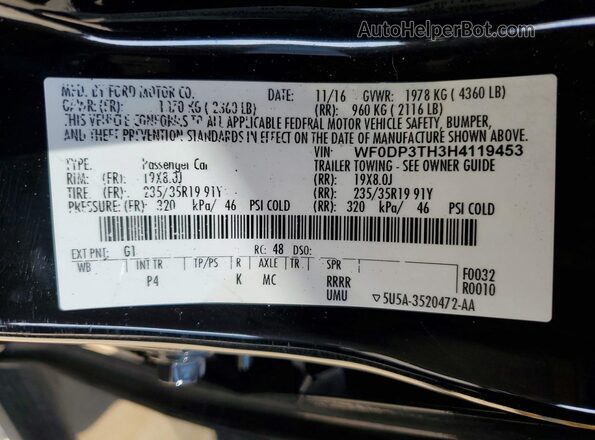 WF0DP3TH3H4119453 2017 FORD FOCUS Black VIN կոդի պիտակի տեսք