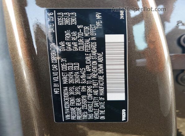 YV4102XK3G1080144 2016 VOLVO XC90 Brown Vista interior de 360 grados