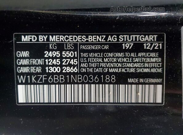 W1KZF6BB1NB036188 2022 MERCEDES-BENZ E Black Vista de la etiqueta del VIN