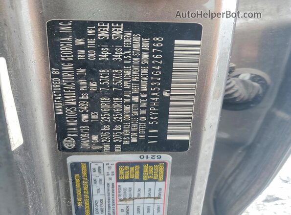 5XYPH4A53JG426768 2018 KIA SORENTO Серый Панорамный вид салона 360°
