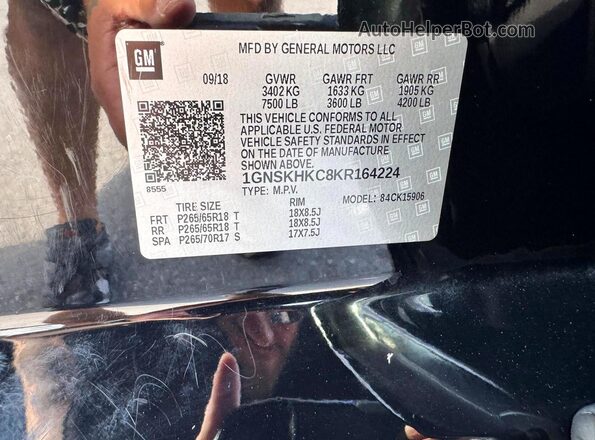 1GNSKHKC8KR164224 2019 CHEVROLET SUBURBAN Black Vista interior de 360 grados