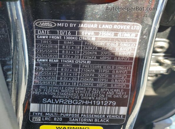 SALVR2BG2HH191279 2017 LAND ROVER RANGE ROVER Black 360 interior view