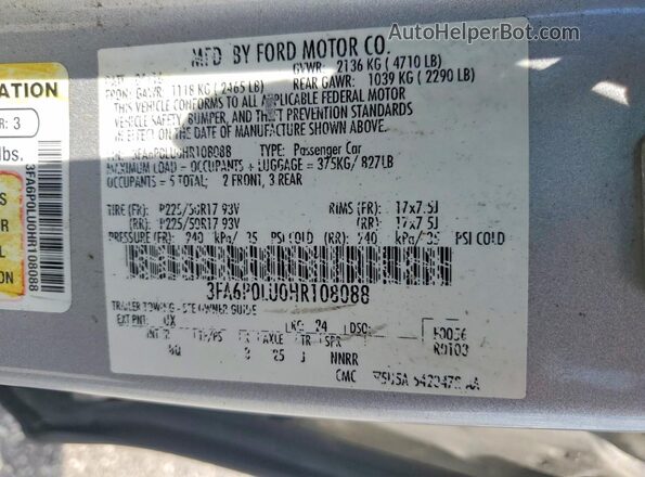 3FA6P0LU0HR108088 2017 FORD FUSION White Вид наклейки з VIN-кодом