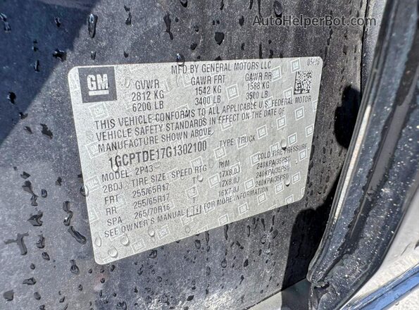 1GCPTDE17G1302100 2016 CHEVROLET COLORADO Black VIN կոդի պիտակի տեսք