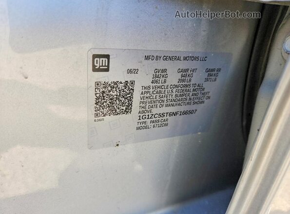 1G1ZC5ST6NF166507 2022 CHEVROLET MALIBU Silver VIN sticker view