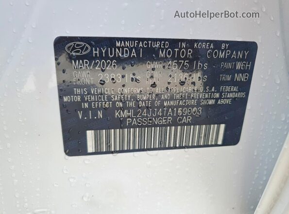 KMHL24JJ4TA169003 2026 HYUNDAI SONATA Белый Вид наклейки с VIN-кодом