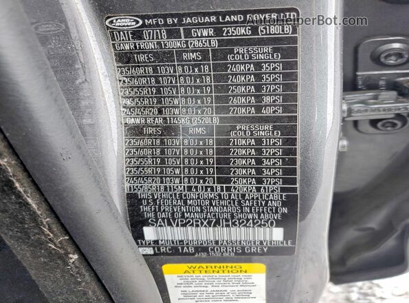 SALVP2RX7JH324250 2018 LAND ROVER RANGE ROVER Charcoal სალონის 360-გრადუსიანი ხედი