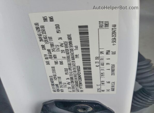 1FTEW1CB0KFD16523 2019 FORD F150 White Widok naklejki z numerem VIN