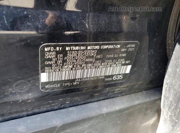 JA4J3VA81NZ017948 2022 MITSUBISHI OUTLANDER Black Սալոնի 360 աստիճան տեսք