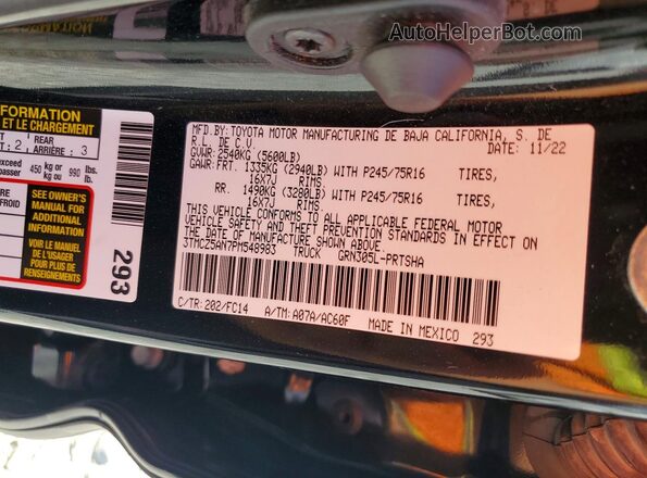 3TMCZ5AN7PM548983 2023 TOYOTA TACOMA Black VIN sticker view