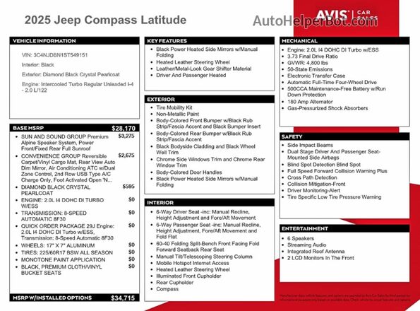 3C4NJDBN1ST549151 2025 JEEP COMPASS Black VIN კოდის სტიკერის ხედი
