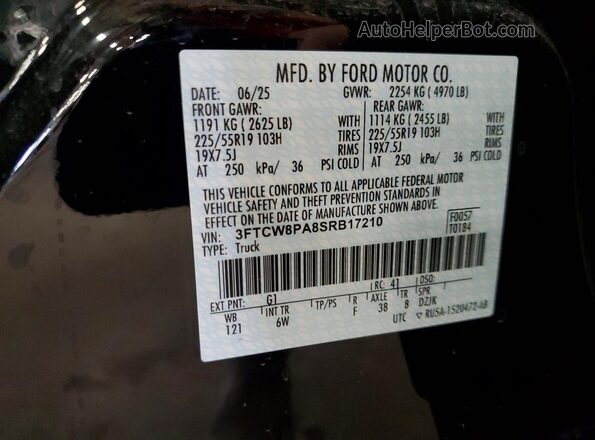3FTCW8PA8SRB17210 2025 FORD MAVERICK Black Вид наклейки з VIN-кодом