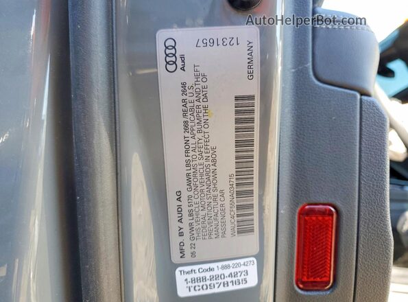 WAUC4CF55NA034715 2022 AUDI S5 Gray VIN sticker view