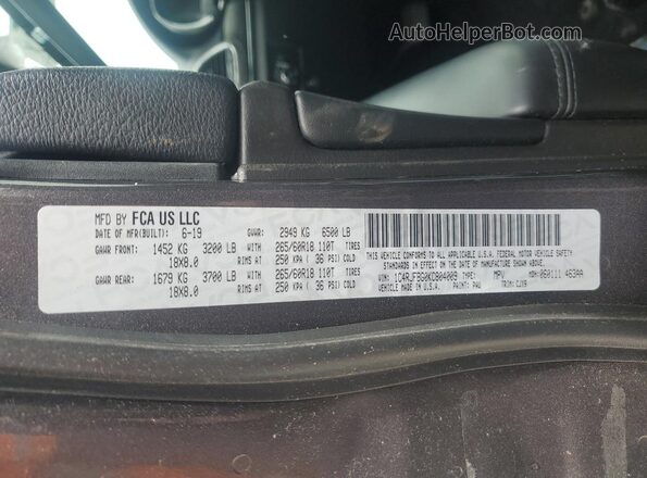 1C4RJFBG0KC804009 2019 JEEP GRAND CHER Gray Панорамний вид салону 360°
