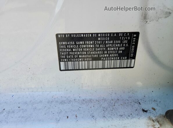 3VWC17AU6GM516050 2016 VOLKSWAGEN GOLF White Vista de la etiqueta del VIN