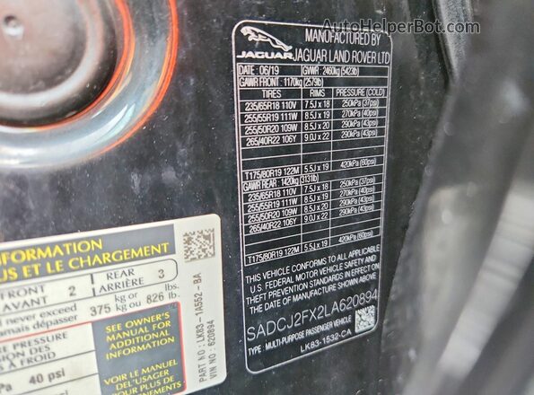 SADCJ2FX2LA620894 2020 JAGUAR F-PACE Black Панорамний вид салону 360°