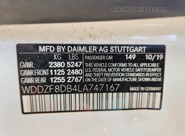 WDDZF8DB4LA747167 2020 MERCEDES-BENZ E-CLASS White Vista de la etiqueta del VIN