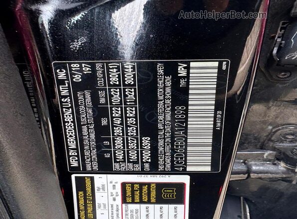 4JGED6EB0JA121898 2018 MERCEDES-BENZ GLE Black VIN კოდის სტიკერის ხედი