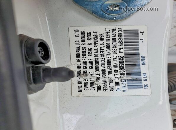 19XFC1F38GE200456 2016 HONDA CIVIC White VIN sticker view