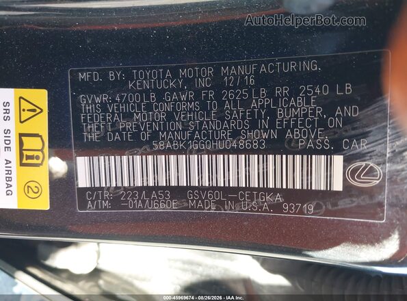 58ABK1GG0HU048683 2017 LEXUS ES 350 Black ძრავის განყოფილების ხედი