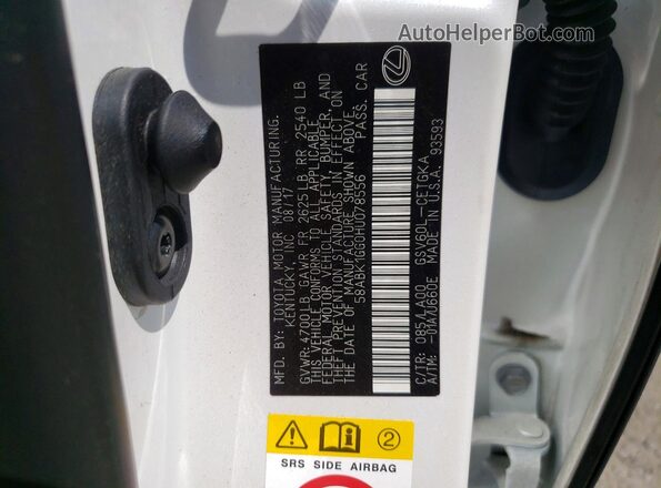58ABK1GG0HU078556 2017 LEXUS ES White VIN კოდის სტიკერის ხედი