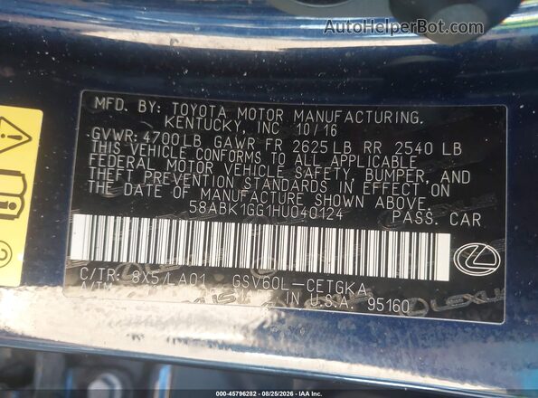 58ABK1GG1HU040124 2017 LEXUS ES 350 Blue Շարժիչի բաժամունքի տեսք