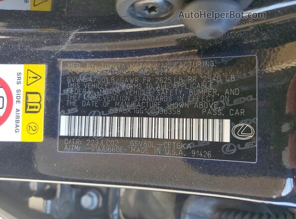 58ABK1GG1JU096358 2018 LEXUS ES Black ძრავის განყოფილების ხედი