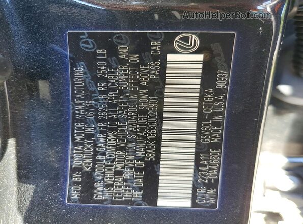 58ABK1GG3GU025901 2016 LEXUS ES Black Engine compartment view