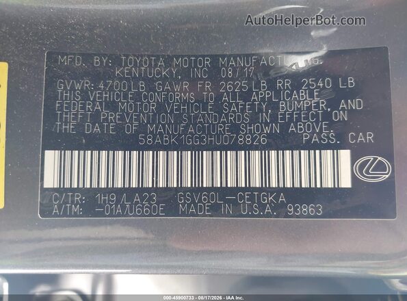 58ABK1GG3HU078826 2017 LEXUS ES 350 Gray Widok komory silnika