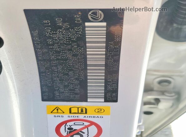 58ABK1GG3JU101382 2018 LEXUS ES White Widok komory silnika
