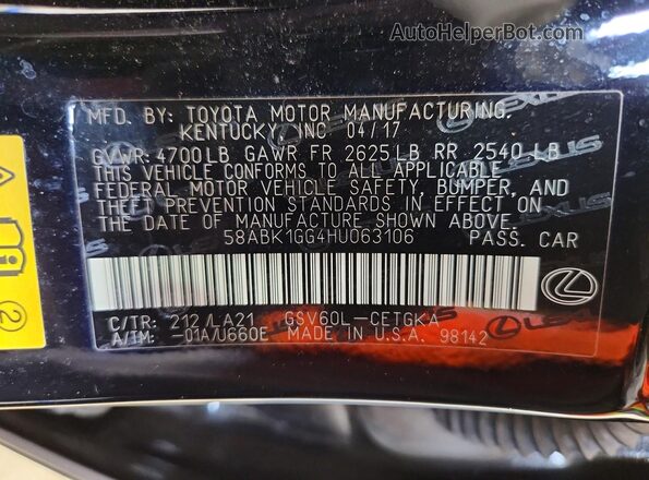 58ABK1GG4HU063106 2017 LEXUS ES Black Widok komory silnika