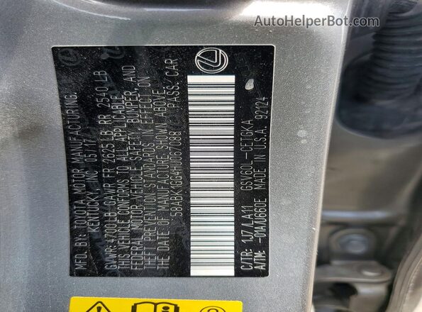 58ABK1GG4HU067088 2017 LEXUS ES Silver VIN sticker view