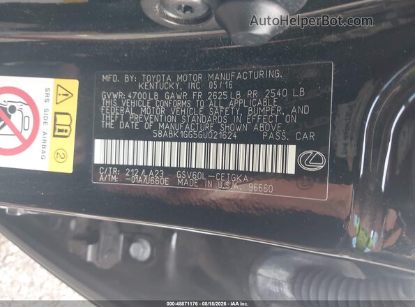 58ABK1GG5GU021624 2016 LEXUS ES 350 Black Вид підкапотного простору