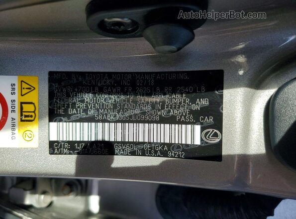 58ABK1GG5JU099098 2018 LEXUS ES Серебряный Вид подкапотного пространства
