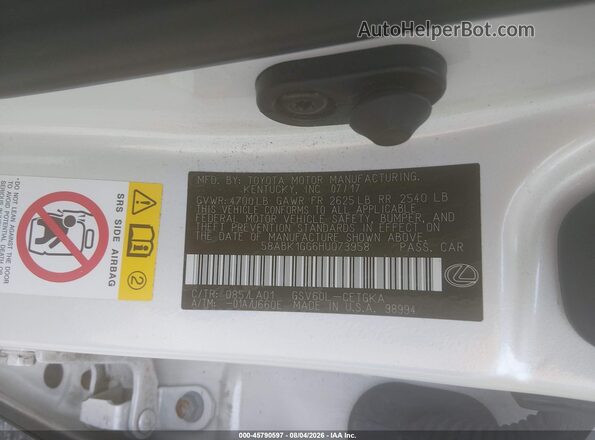 58ABK1GG6HU073958 2017 LEXUS ES 350 White ძრავის განყოფილების ხედი
