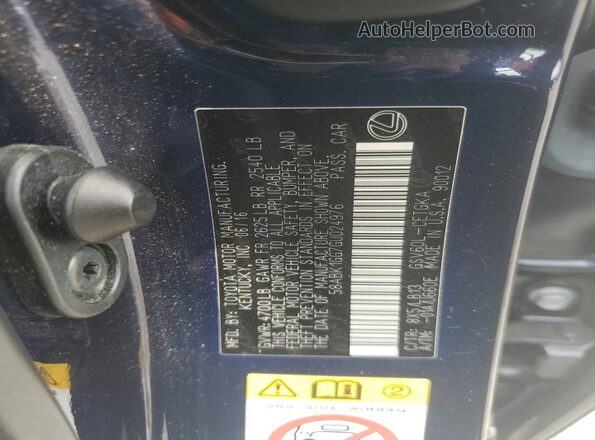 58ABK1GG7GU024976 2016 LEXUS ES Blue Widok naklejki z numerem VIN