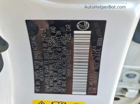 58ABK1GG7HU051032 2017 LEXUS ES Белый 