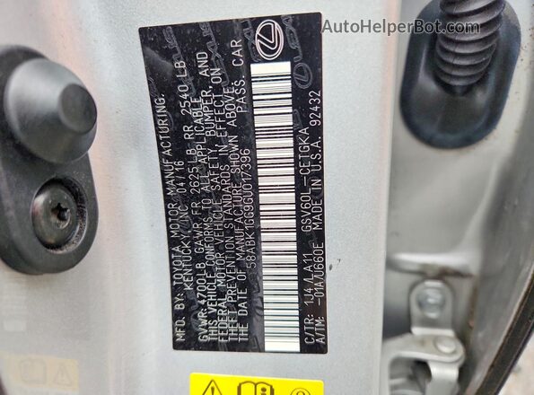 58ABK1GG9GU017396 2016 LEXUS ES Silver Widok komory silnika