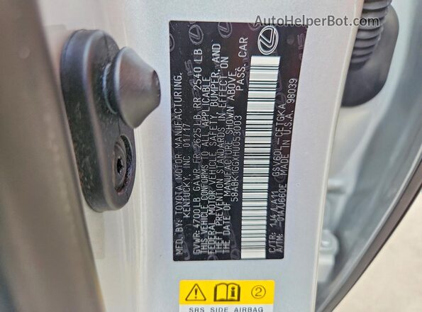 58ABK1GGXHU053003 2017 LEXUS ES Gray Շարժիչի բաժամունքի տեսք