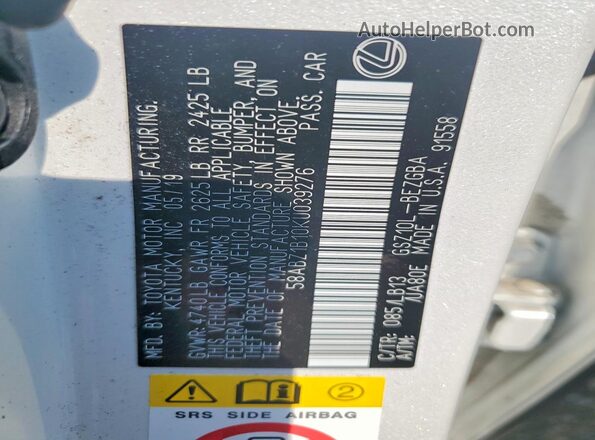 58ABZ1B10KU039276 2019 LEXUS ES White Vista del compartimento del motor