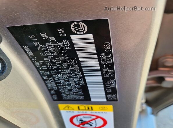 58ABZ1B10KU047250 2019 LEXUS ES Gray VIN კოდის სტიკერის ხედი