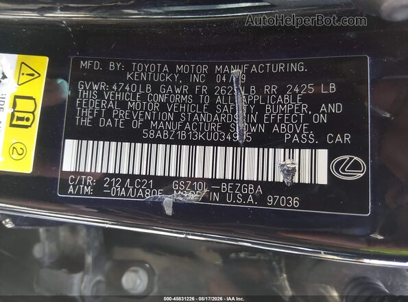 58ABZ1B13KU034945 2019 LEXUS ES 350 Black Widok komory silnika