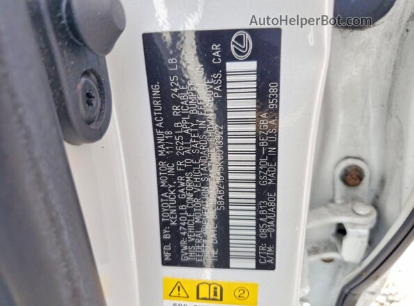 58ABZ1B15KU013322 2019 LEXUS ES Белый Вид подкапотного пространства