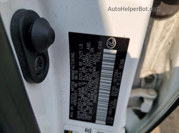 58ABZ1B15KU050175 2019 LEXUS ES White Widok komory silnika