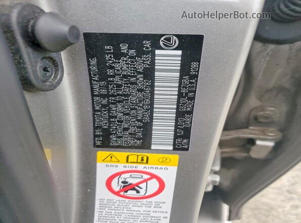 58ABZ1B16KU046782 2019 LEXUS ES Beige VIN კოდის სტიკერის ხედი