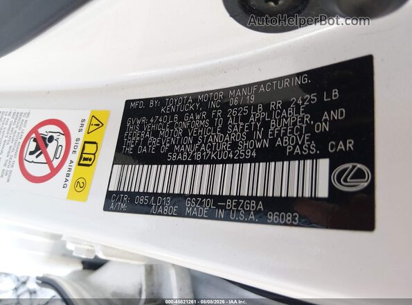 58ABZ1B17KU042594 2019 LEXUS ES 350 Белый Вид подкапотного пространства