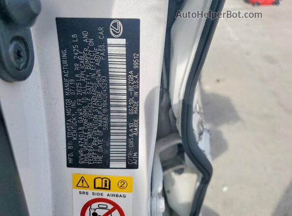58ABZ1B18KU045293 2019 LEXUS ES White ძრავის განყოფილების ხედი