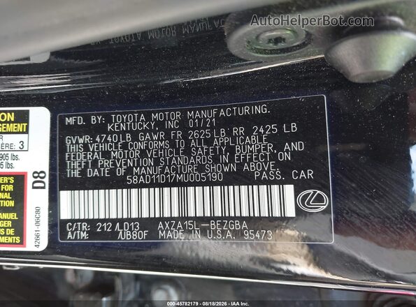 58AD11D17MU005190 2021 LEXUS ES 250 Black ძრავის განყოფილების ხედი